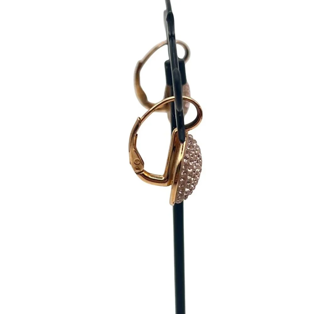 Swarovski Rose Gold-Tone Crystal Pave Leverback Earrings Half Dome 1" Glam Bling - Picture 8 of 9